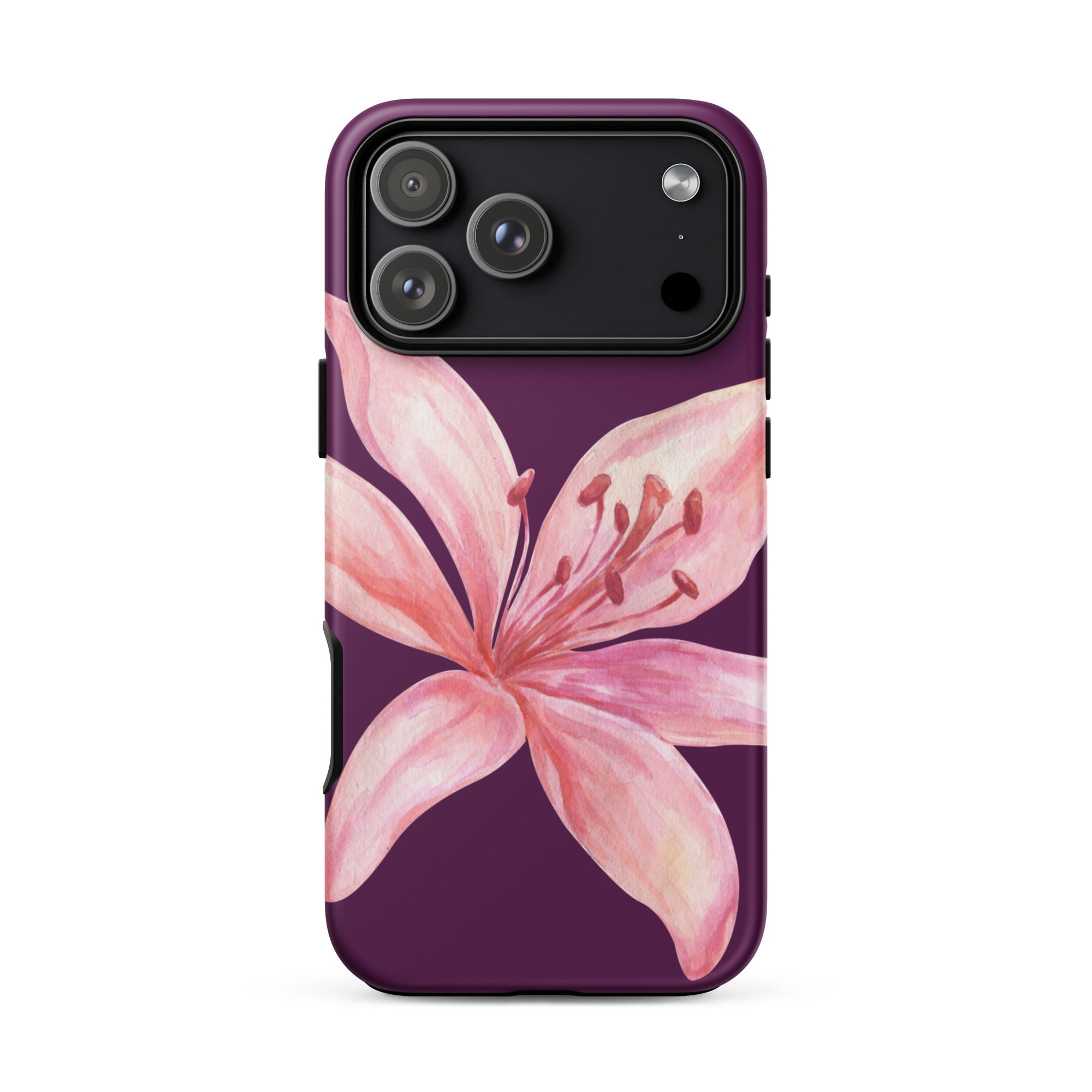 Tiger Lily Purple Pink iPhone Case - Dual Layer Protection With Polycarbonate Outer Shell featuring a pink floral design on purple background