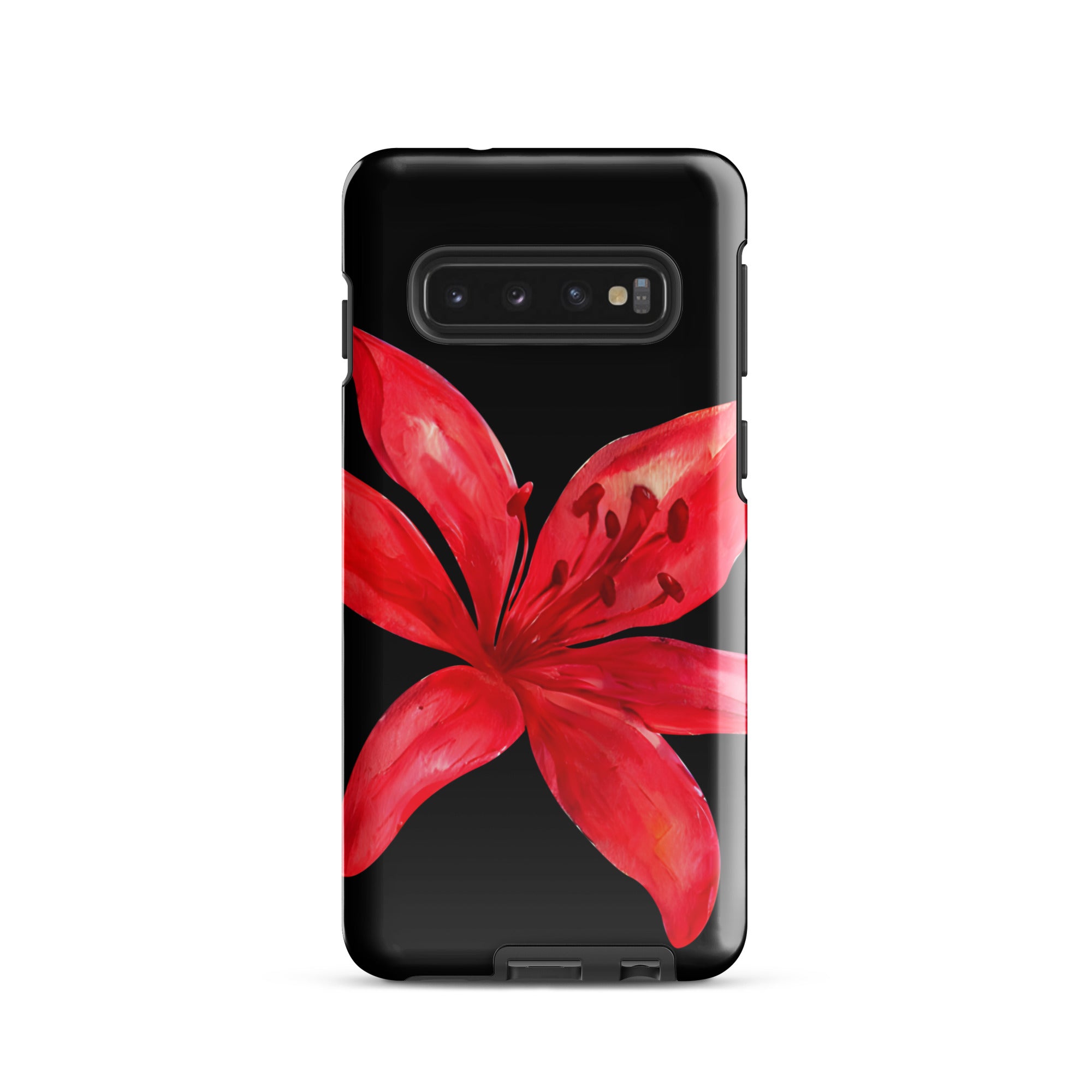 Tiger Lily Samsung Case - Red And Black Tiger Lily Floral Design With Durable Protection on black background phone case