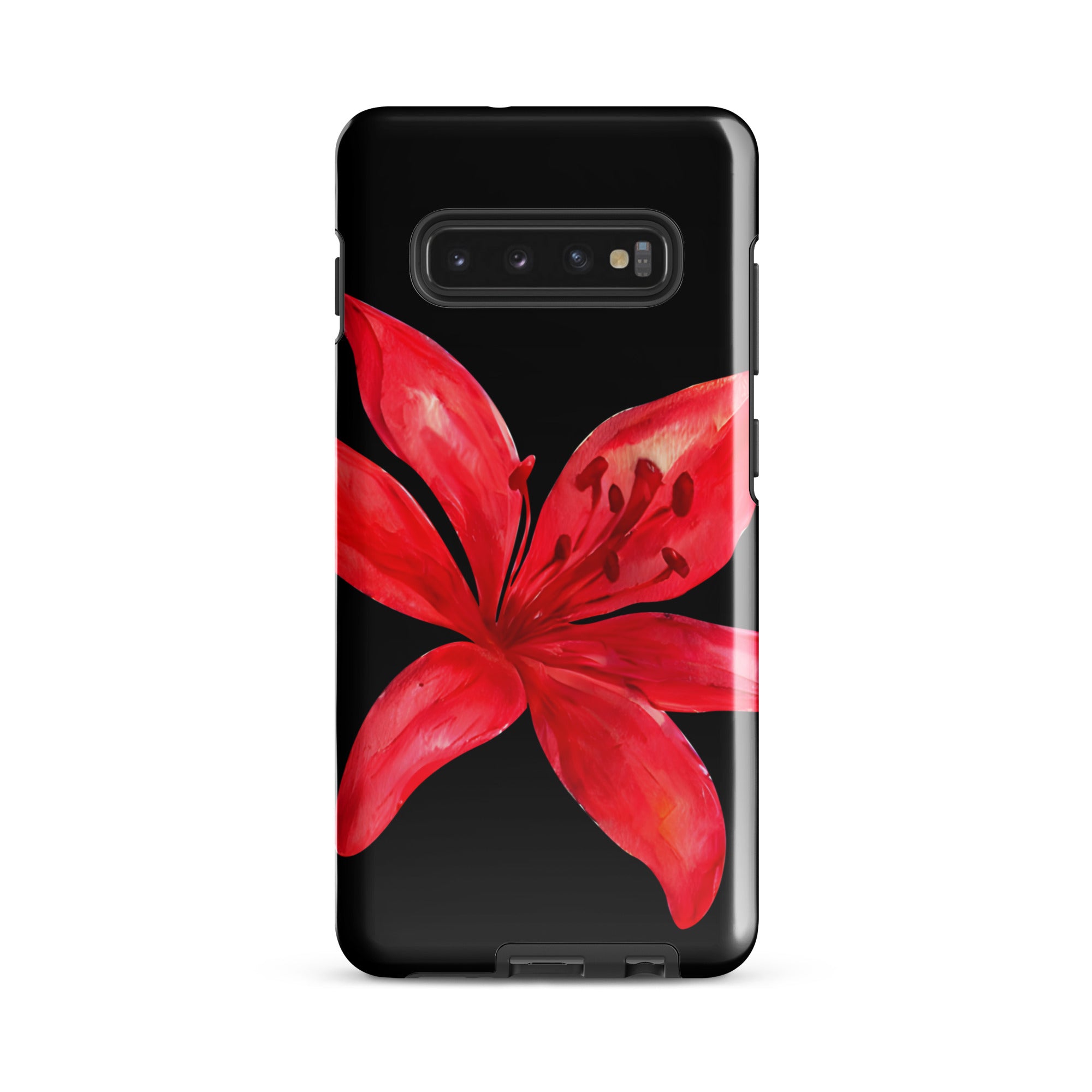Tiger Lily Samsung Case - Red And Black Tiger Lily Floral Design With Durable Protection on black background phone case