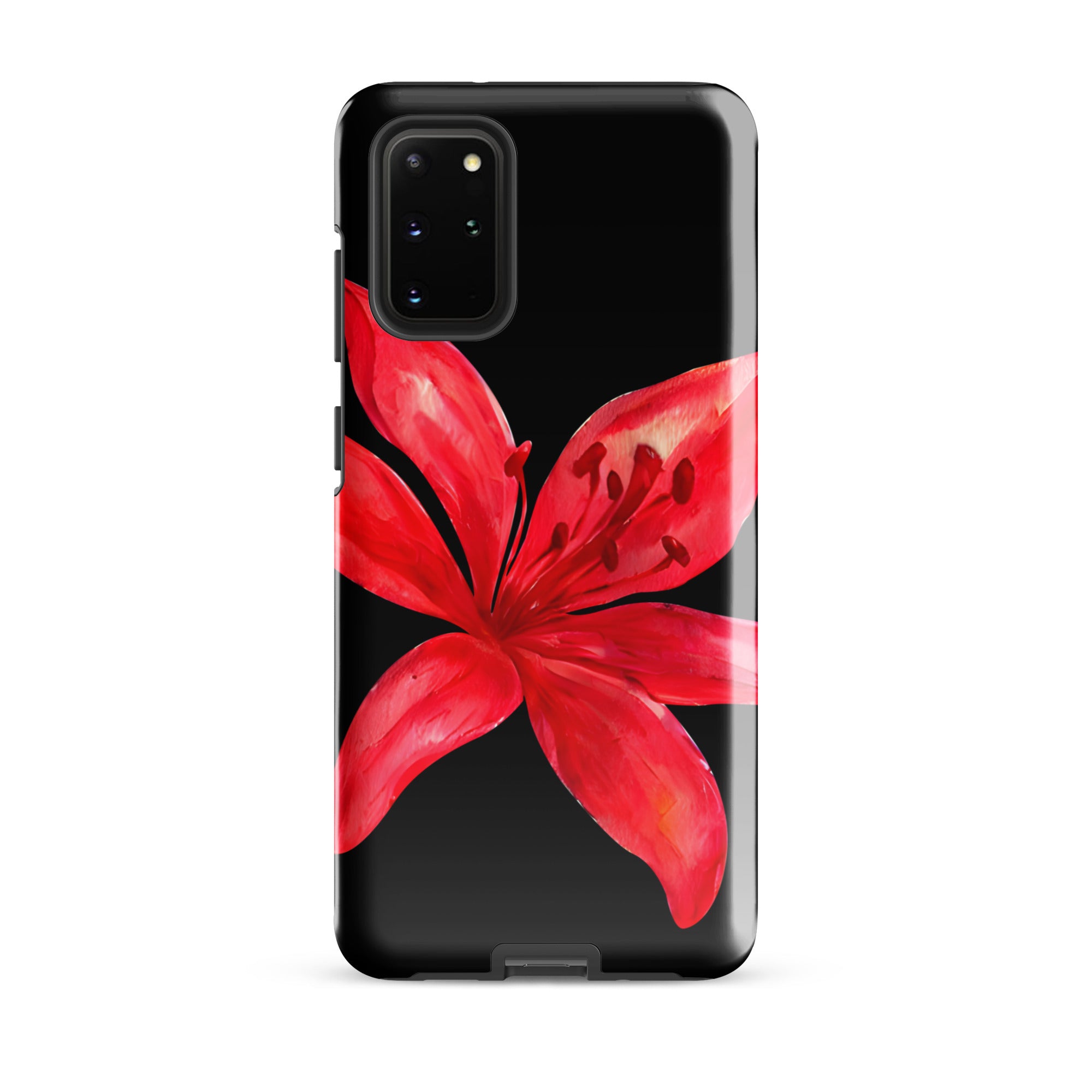 Tiger Lily Samsung Case - Red And Black Tiger Lily Floral Design With Durable Protection featuring a vibrant red flower on black background