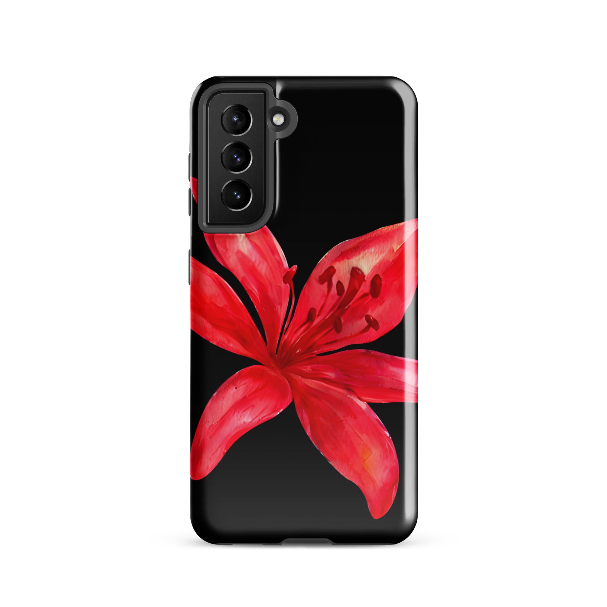 Tiger Lily Samsung Case - Red And Black Tiger Lily Floral Design With Durable Protection featuring a vibrant red flower on black background