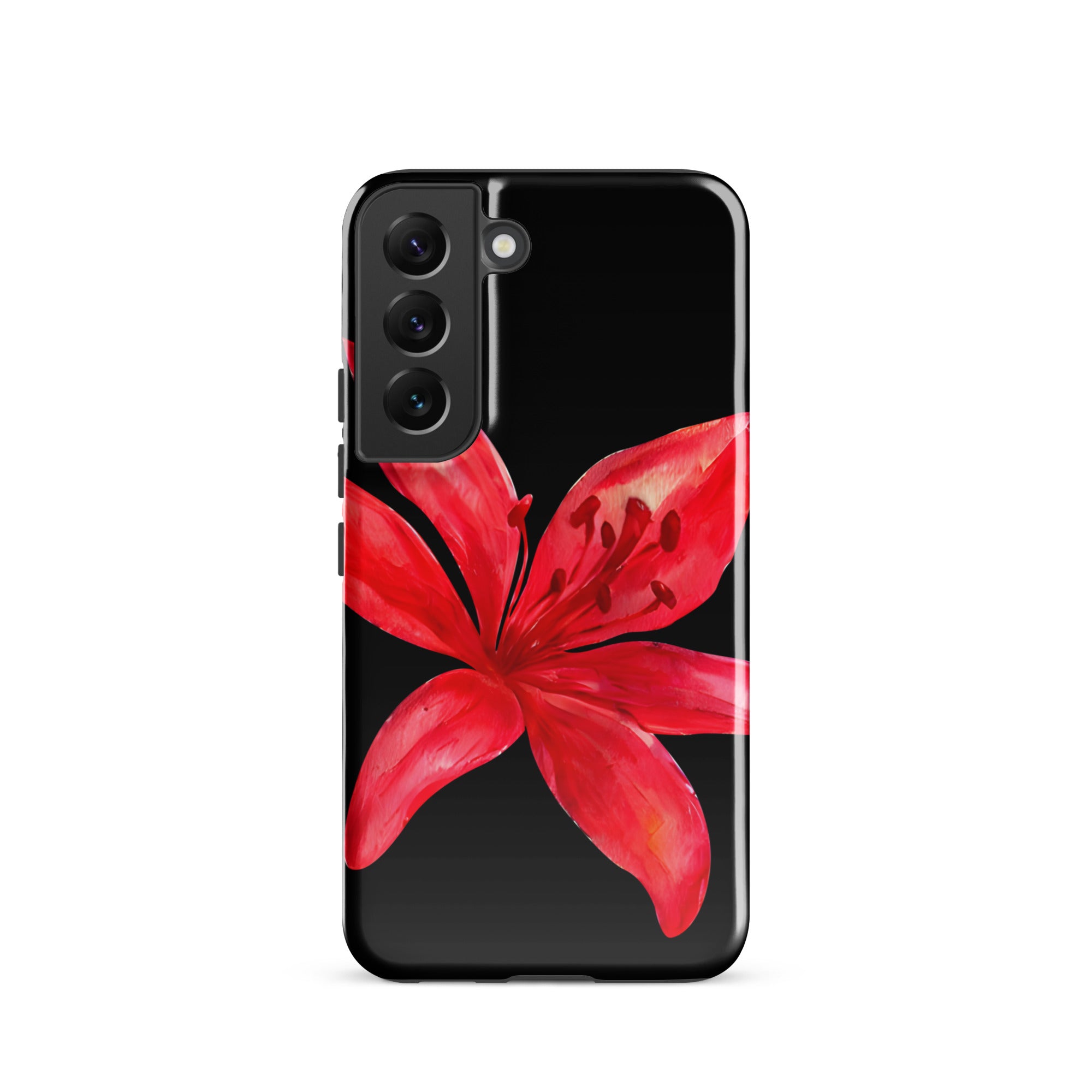 Tiger Lily Samsung Case - Red And Black Tiger Lily Floral Design With Durable Protection featuring vibrant red flower on black background
