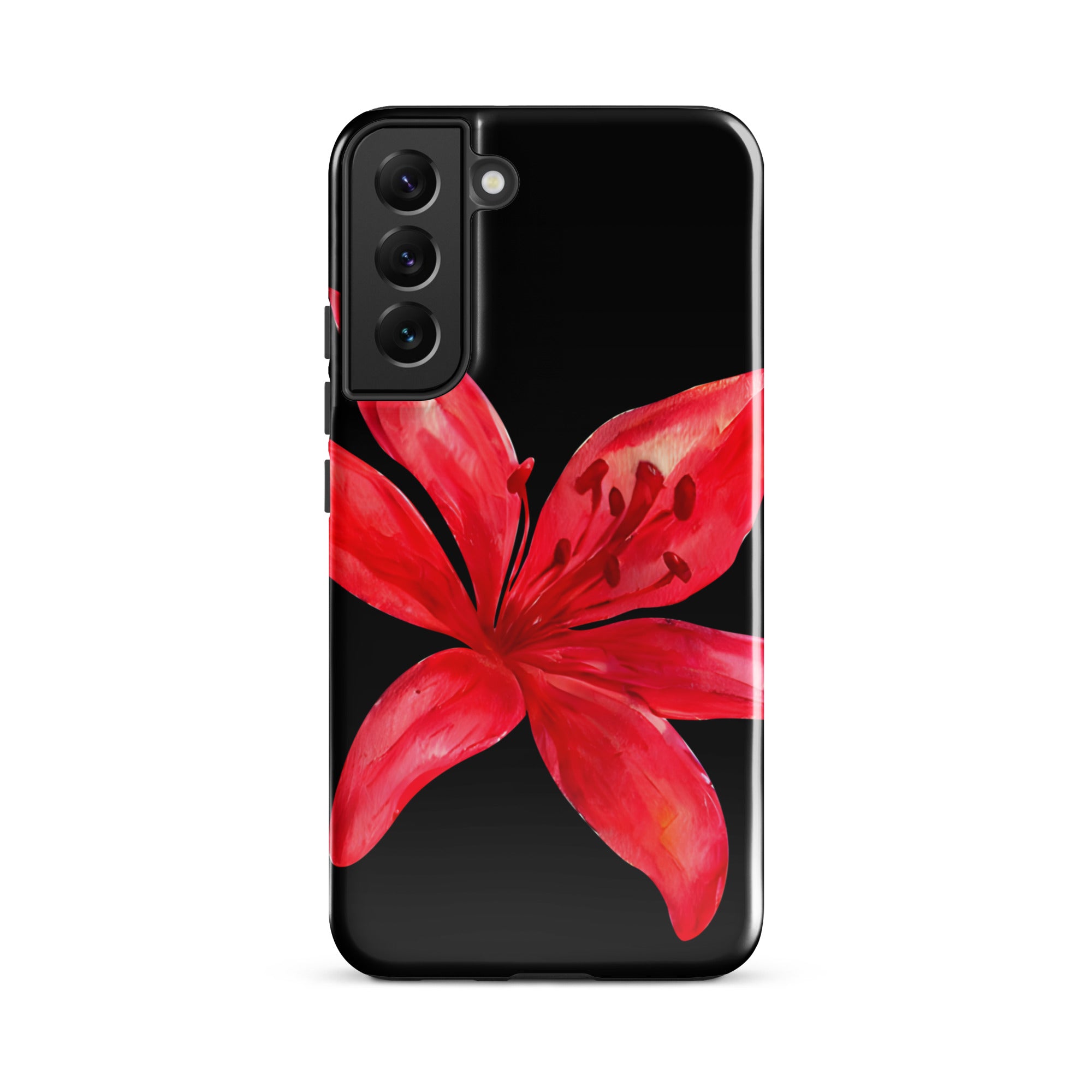 Tiger Lily Samsung Case - Red And Black Tiger Lily Floral Design With Durable Protection on black Samsung phone case.