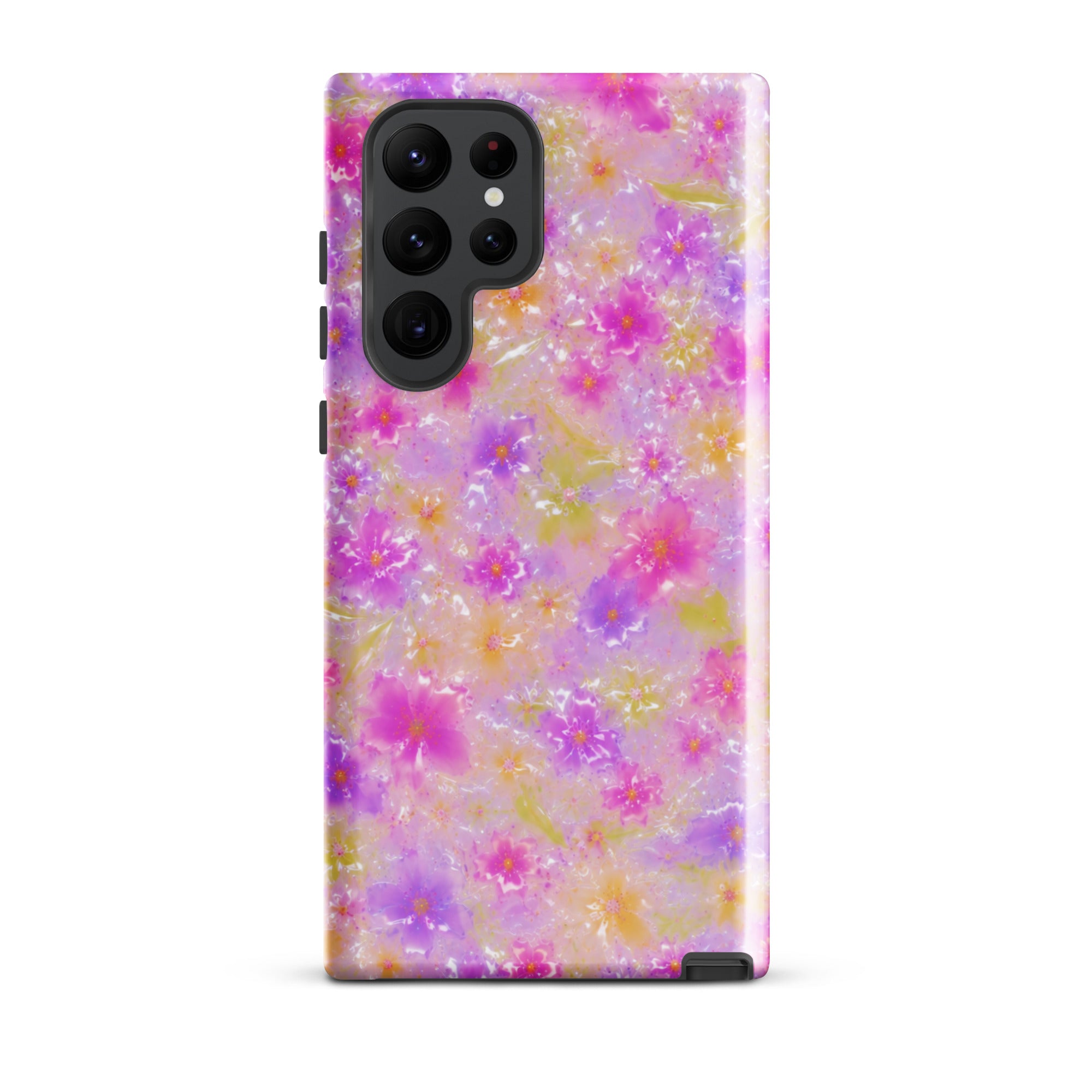 Colorful floral print Samsung phone case with shock-absorbing design