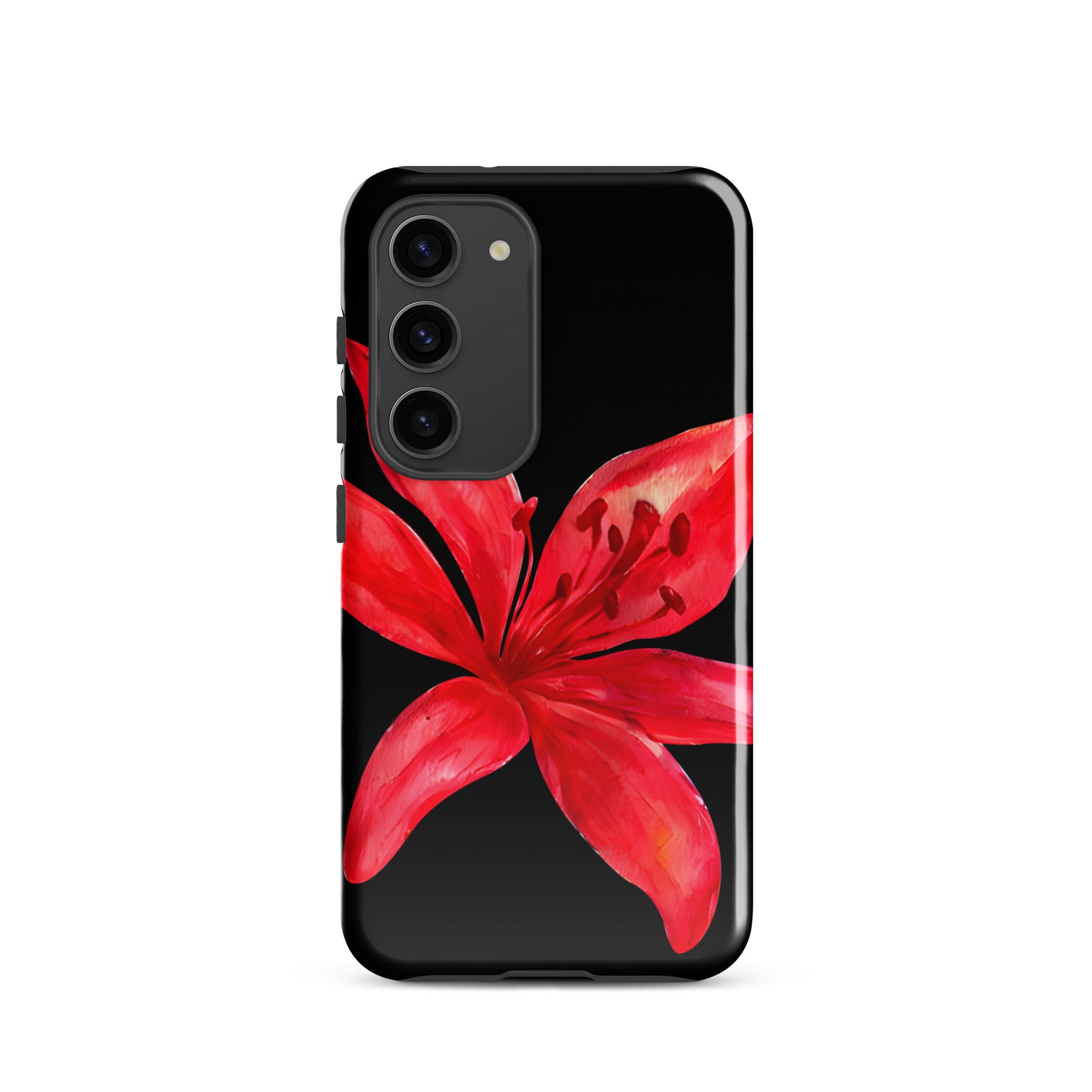Tiger Lily Samsung Case - Red And Black Tiger Lily Floral Design With Durable Protection on sleek black Samsung phone case