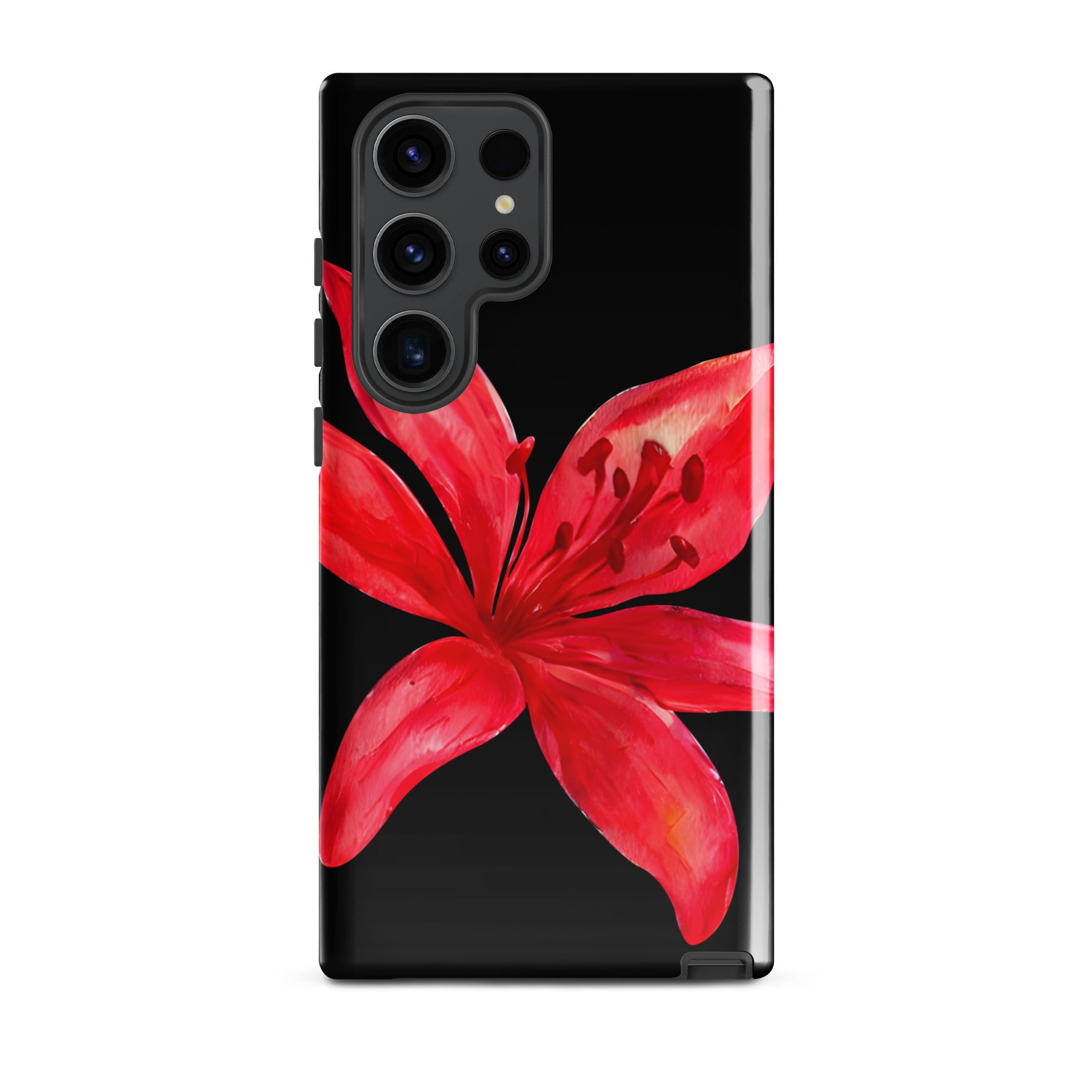 Tiger Lily Samsung Case - Red And Black Tiger Lily Floral Design With Durable Protection featuring a bold red flower on black background