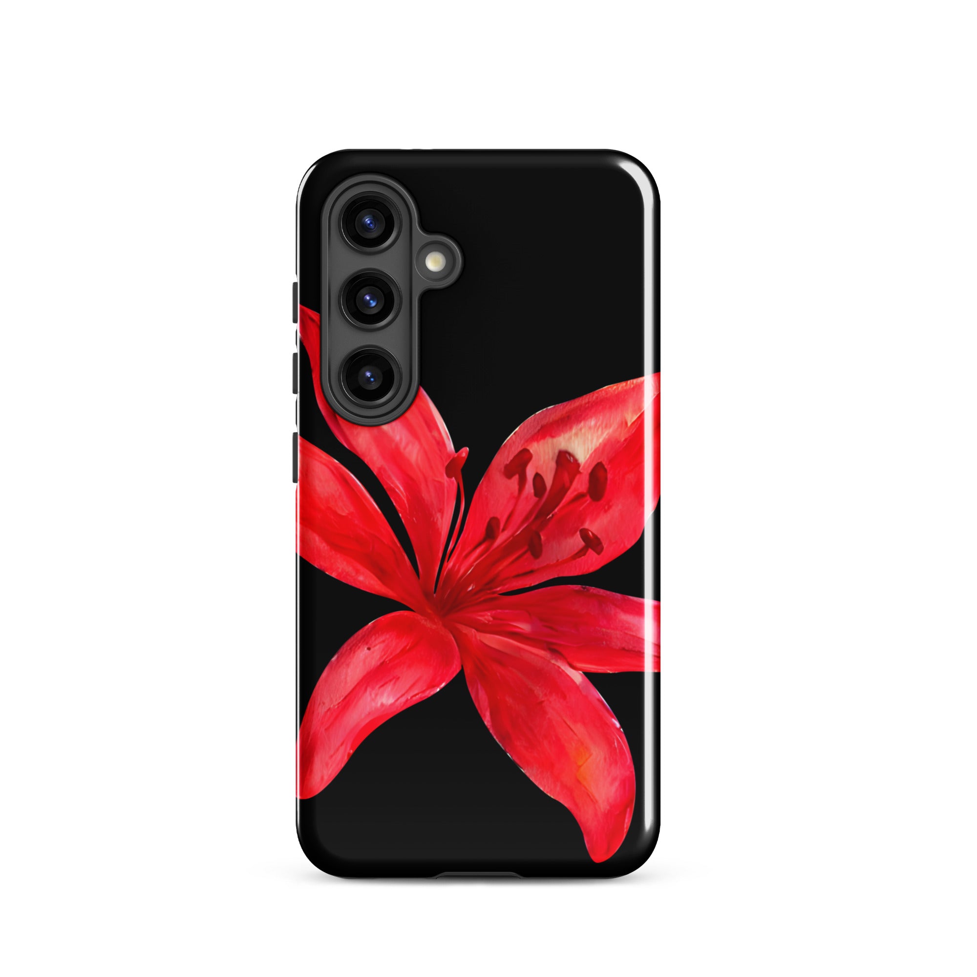 Tiger Lily Samsung Case - Red And Black Tiger Lily Floral Design With Durable Protection featuring a bold red flower on black background.
