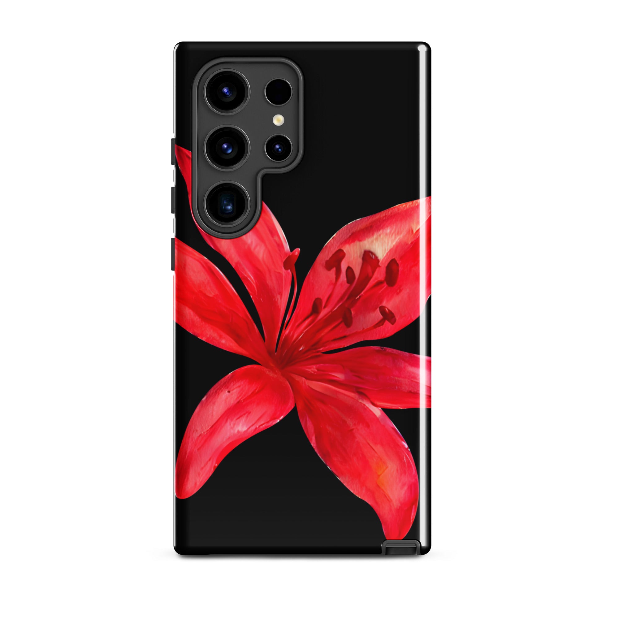 Tiger Lily Samsung Case - Red And Black Tiger Lily Floral Design With Durable Protection featuring a bold red flower on black background