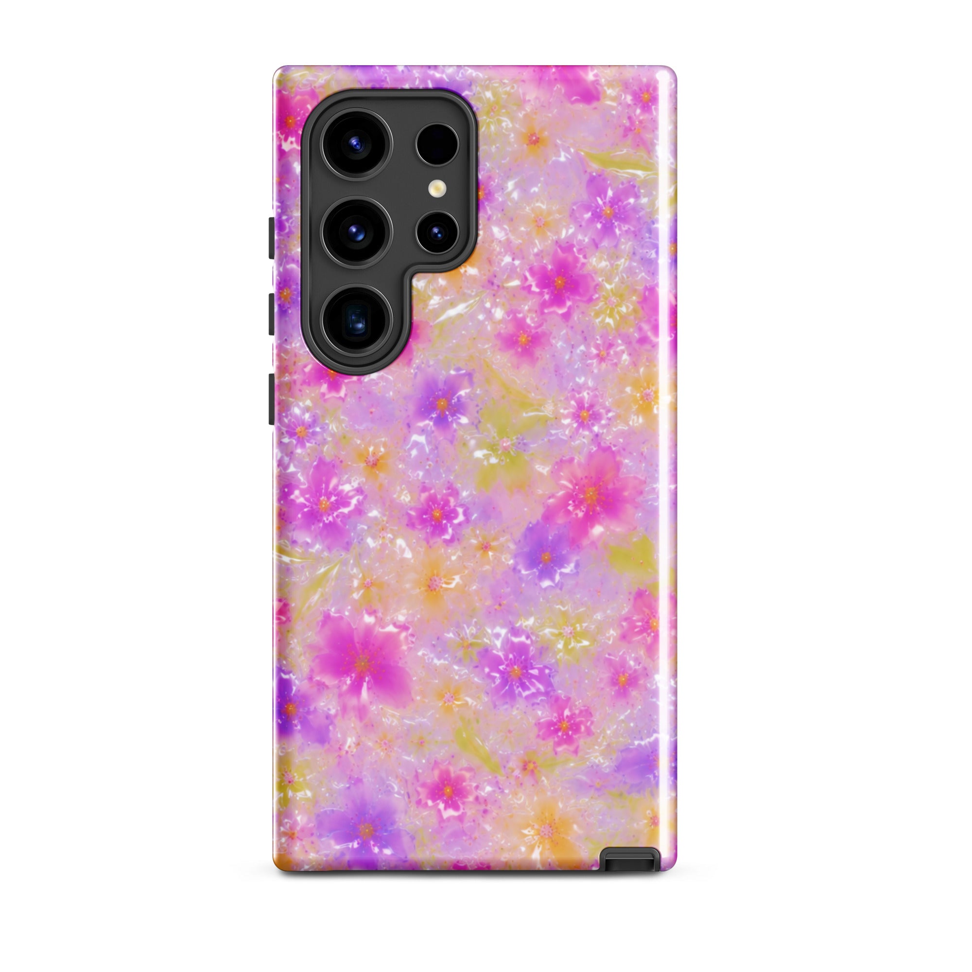 Impact-resistant floral print Samsung phone case with outer shell