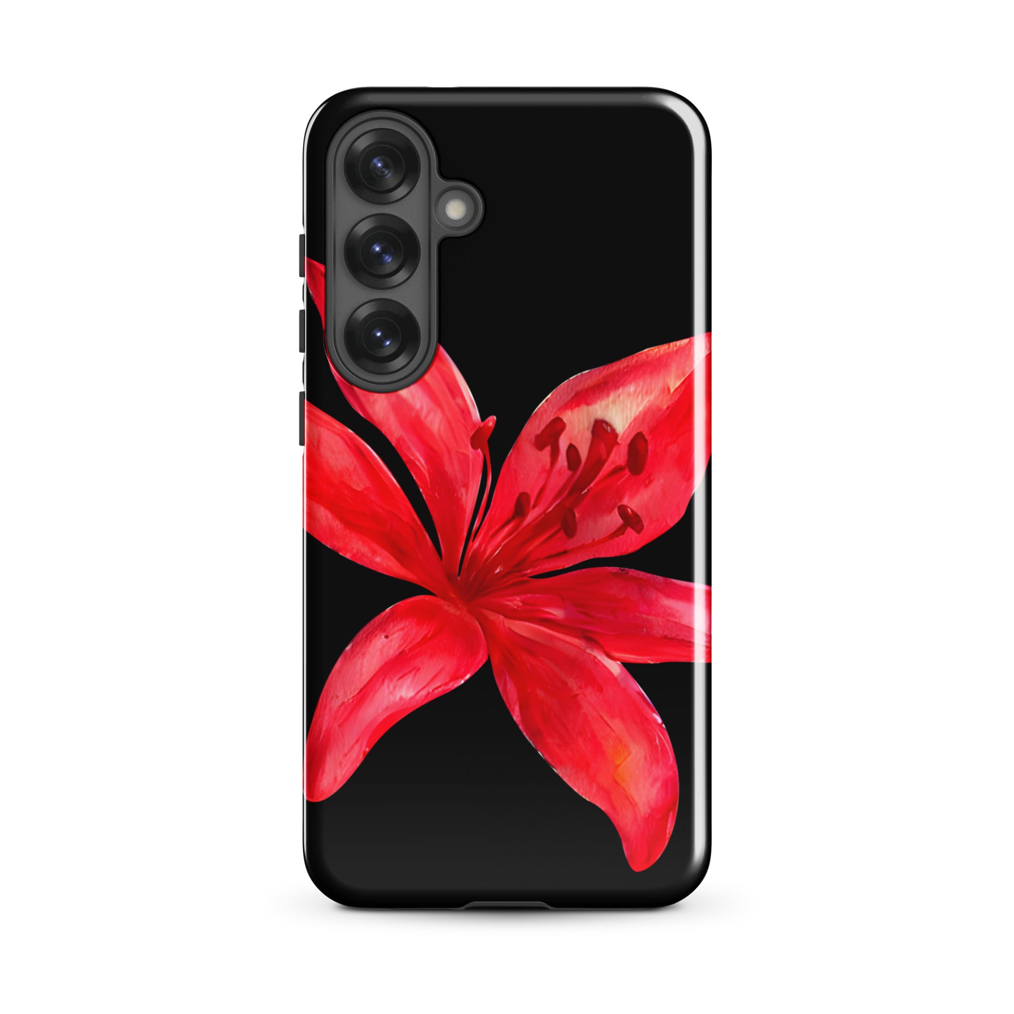 Tiger Lily Samsung Case - Red And Black Tiger Lily Floral Design With Durable Protection featuring a bold red flower on black background
