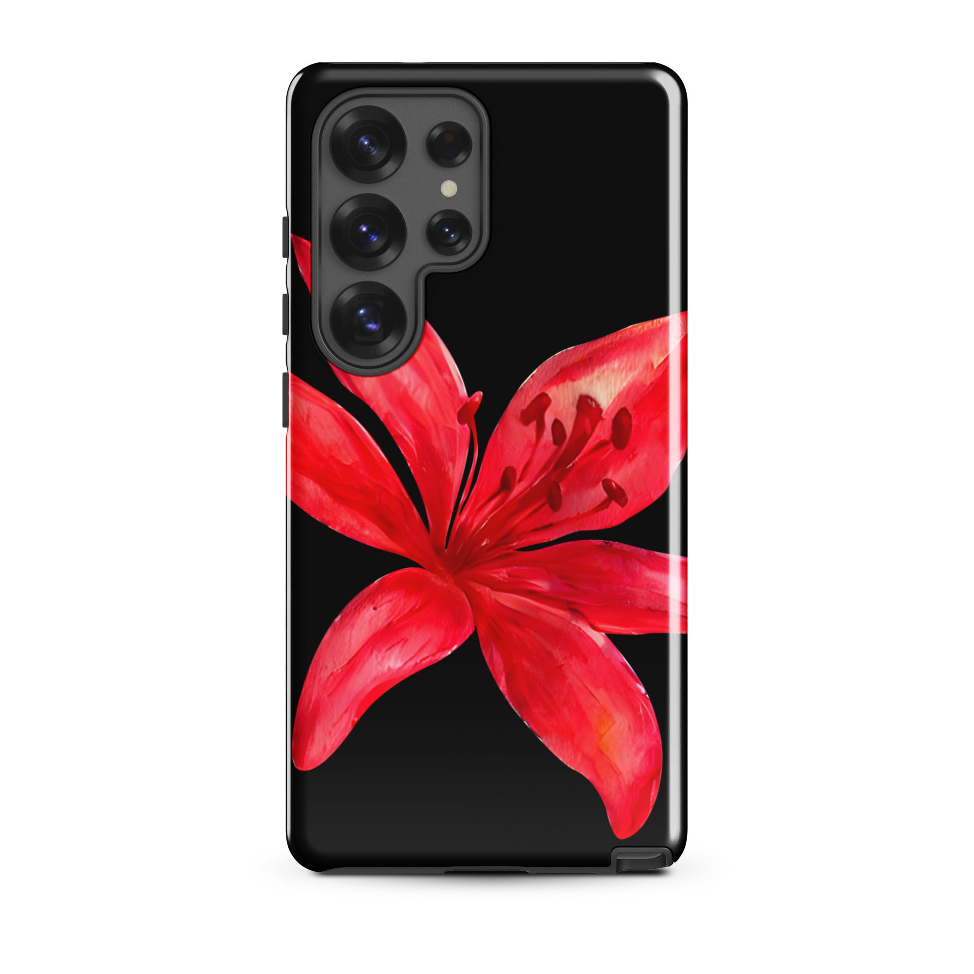 Tiger Lily Samsung Case - Red And Black Tiger Lily Floral Design With Durable Protection featuring a bold red flower on black background