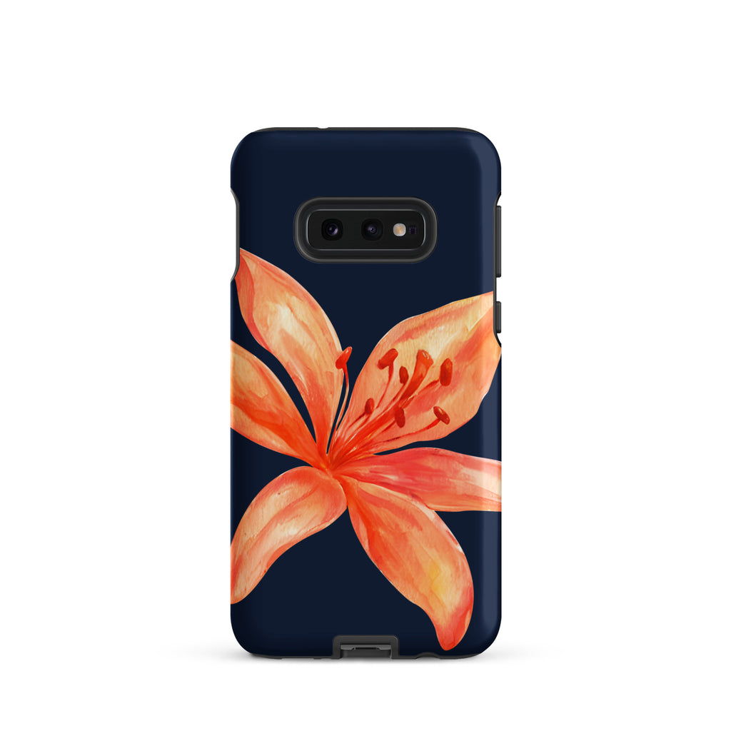 Floral Samsung Case - Dual Layer Protection With Coral Navy Tiger Lily Design featuring a large coral tiger lily on navy background