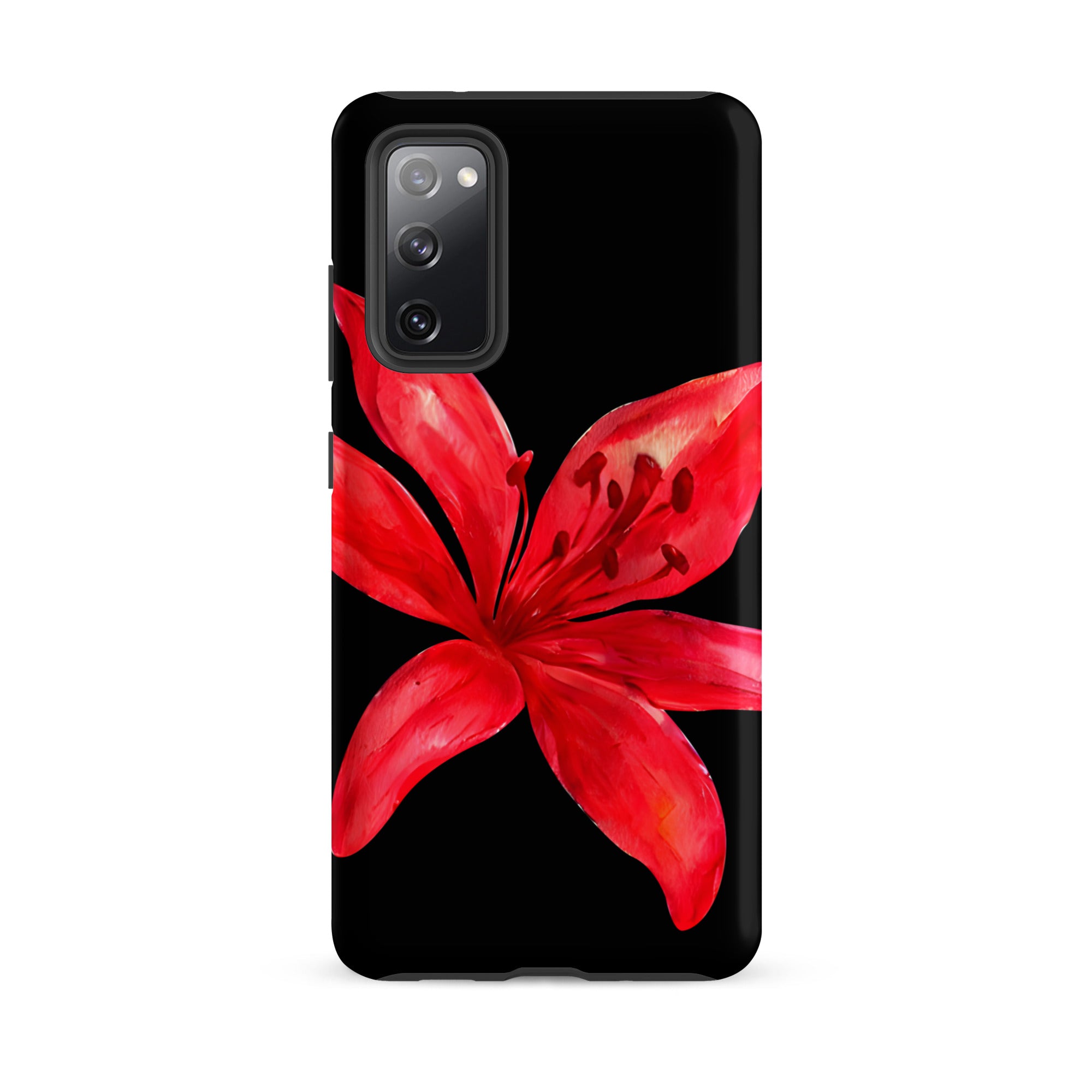 Tiger Lily Samsung Case - Red And Black Tiger Lily Floral Design With Durable Protection featuring a vibrant red lily on black background