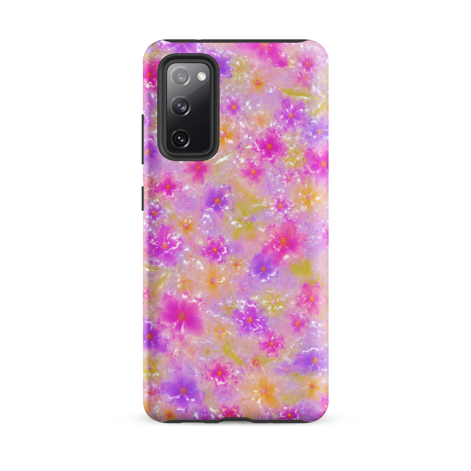 Impact-resistant floral Samsung phone case with triple camera cutout