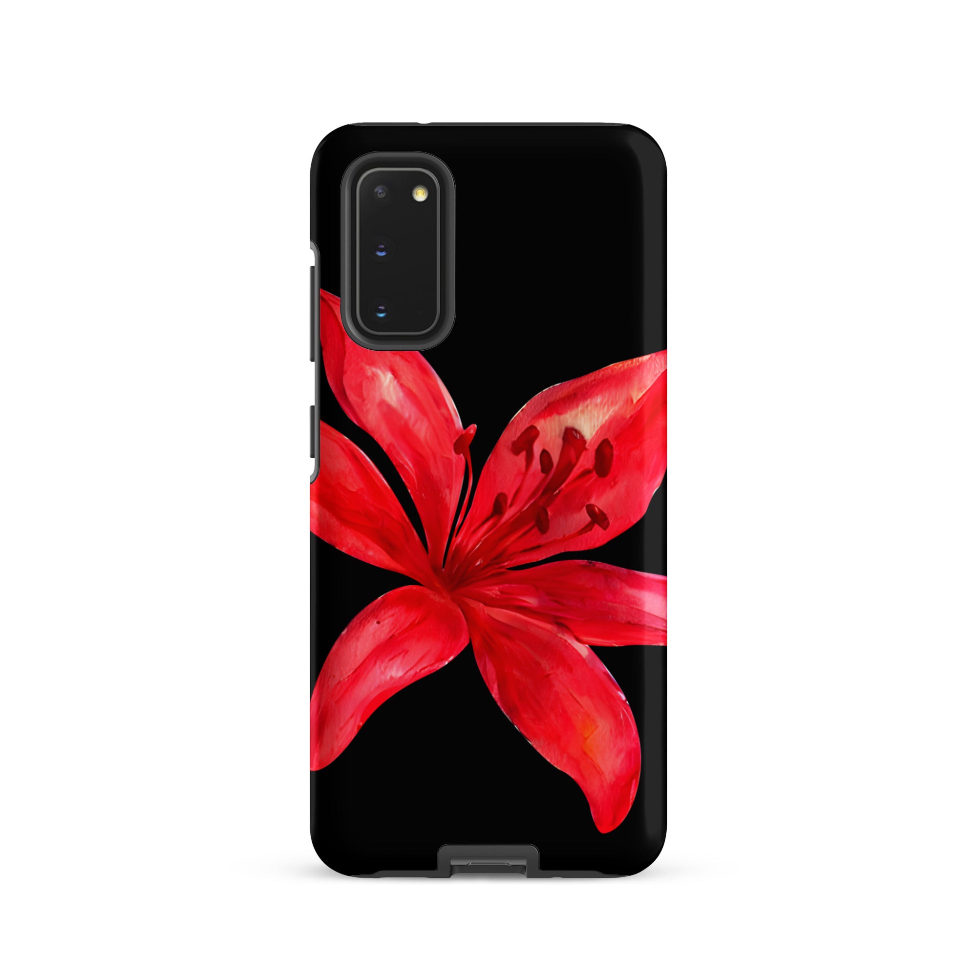 Tiger Lily Samsung Case - Red And Black Tiger Lily Floral Design With Durable Protection featuring a vibrant red flower on black background
