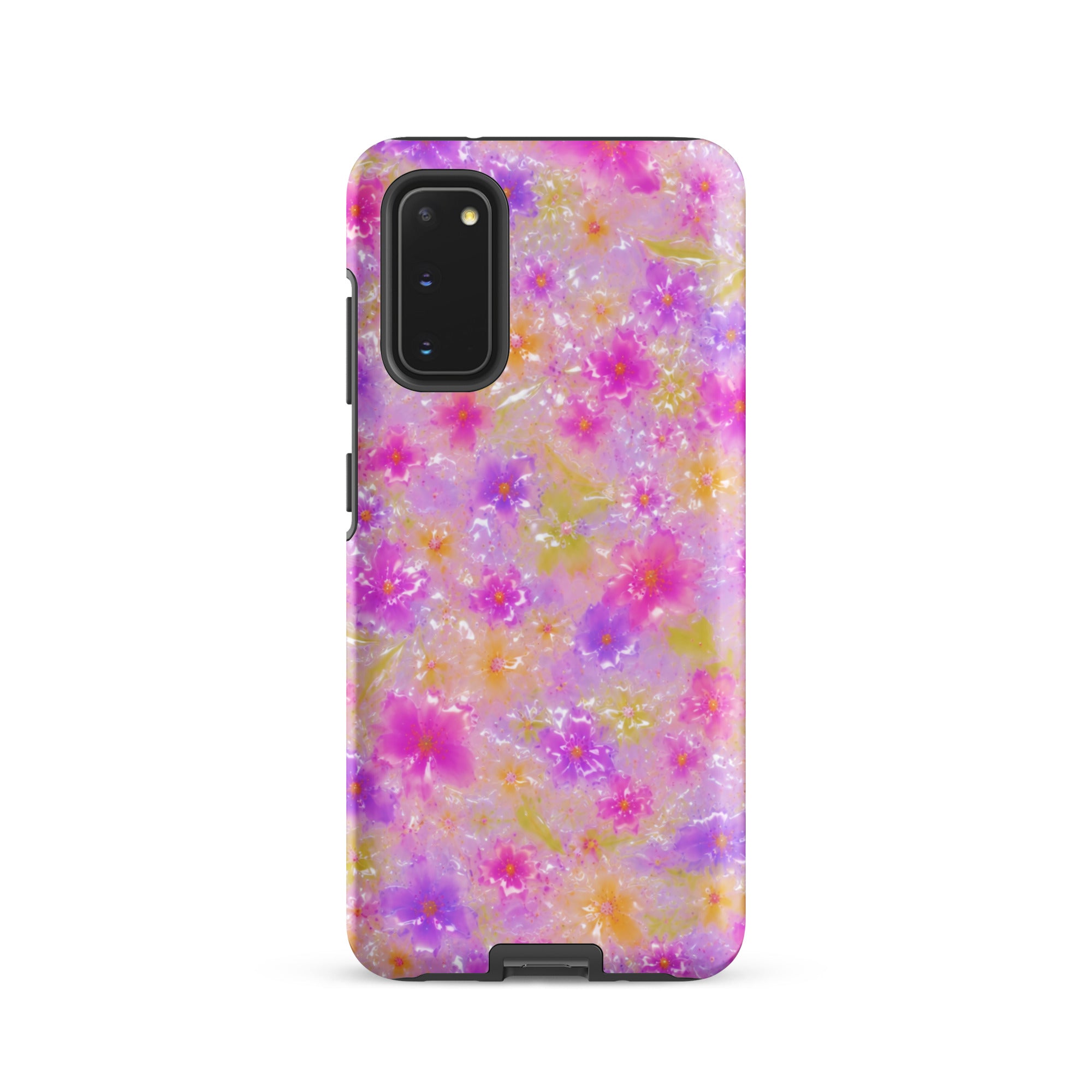 Colorful floral print Samsung phone case with shock-absorbing design