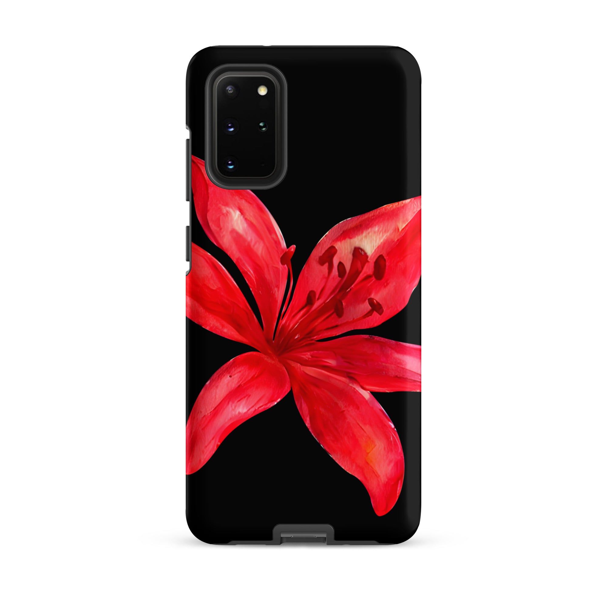 Tiger Lily Samsung Case - Red And Black Tiger Lily Floral Design With Durable Protection featuring a vibrant red lily on black background