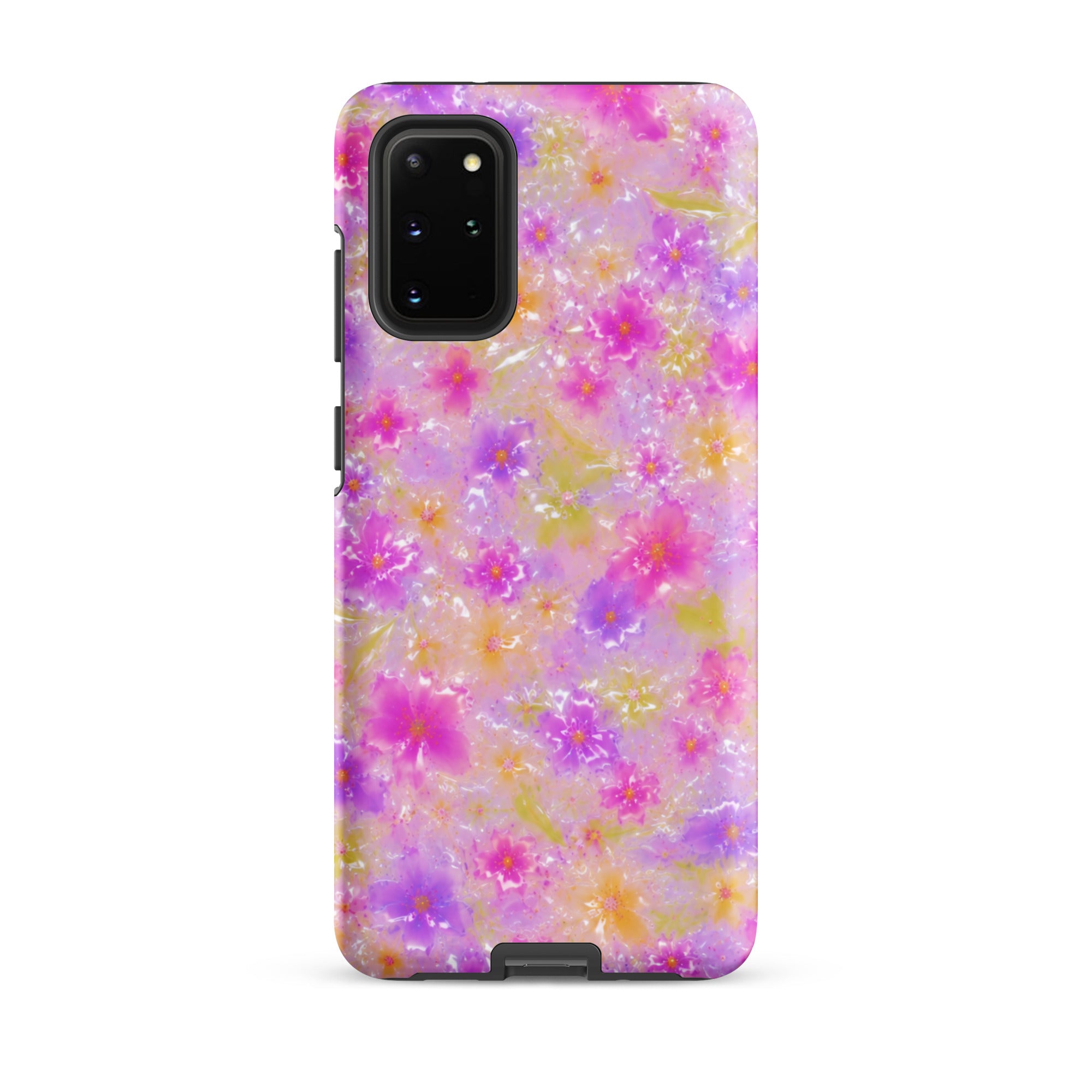 Samsung phone with impact-resistant floral case
