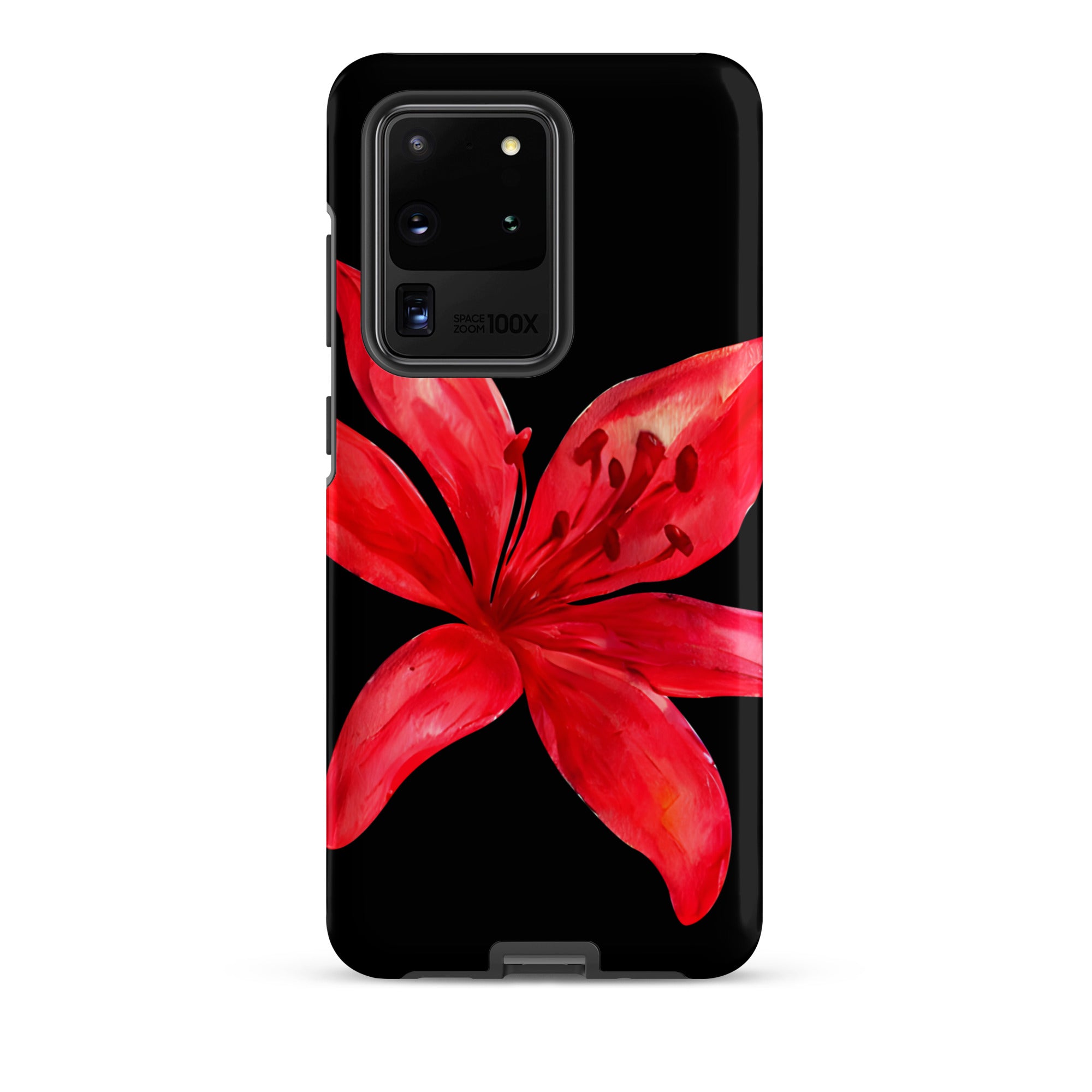 Tiger Lily Samsung Case - Red And Black Tiger Lily Floral Design With Durable Protection featuring vibrant red flower on black background