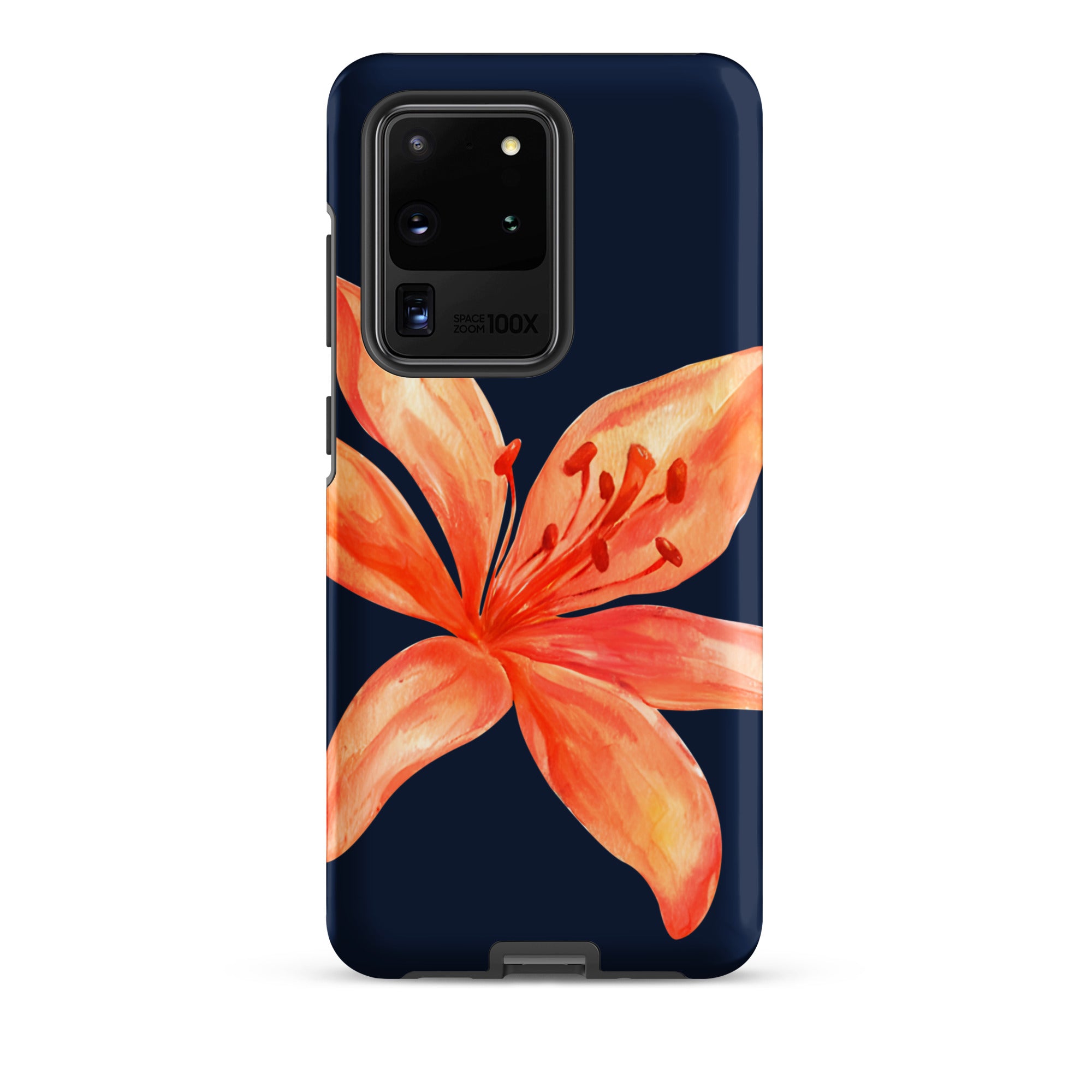 Floral Samsung Case - Dual Layer Protection With Coral Navy Tiger Lily Design on protective navy blue phone cover