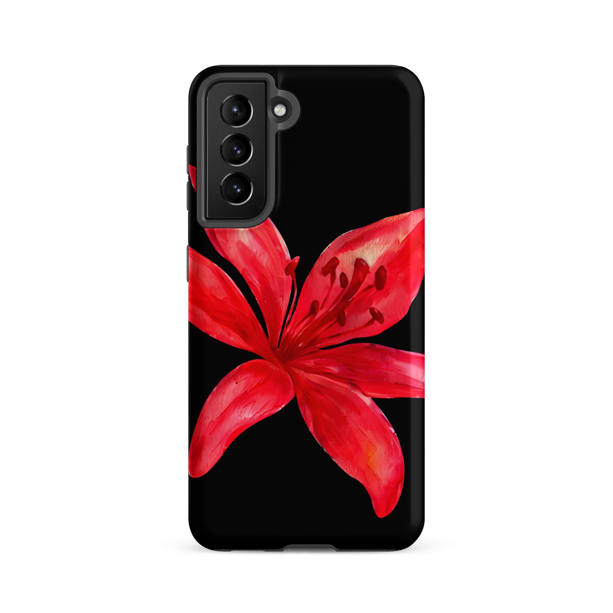 Tiger Lily Samsung Case - Red And Black Tiger Lily Floral Design With Durable Protection featuring a vibrant red flower on black background