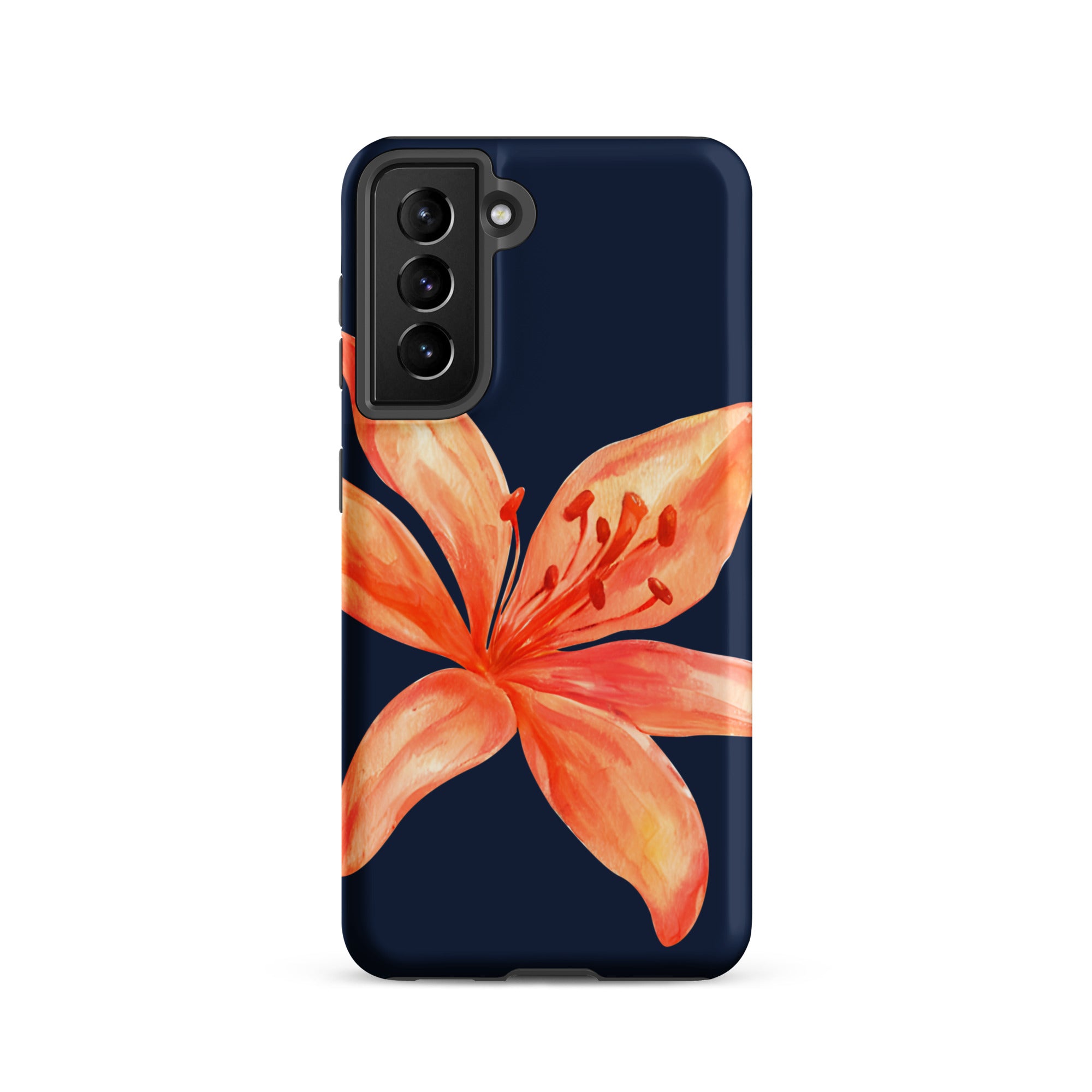 Floral Samsung Case - Dual Layer Protection With Coral Navy Tiger Lily Design on a sleek Samsung phone case.