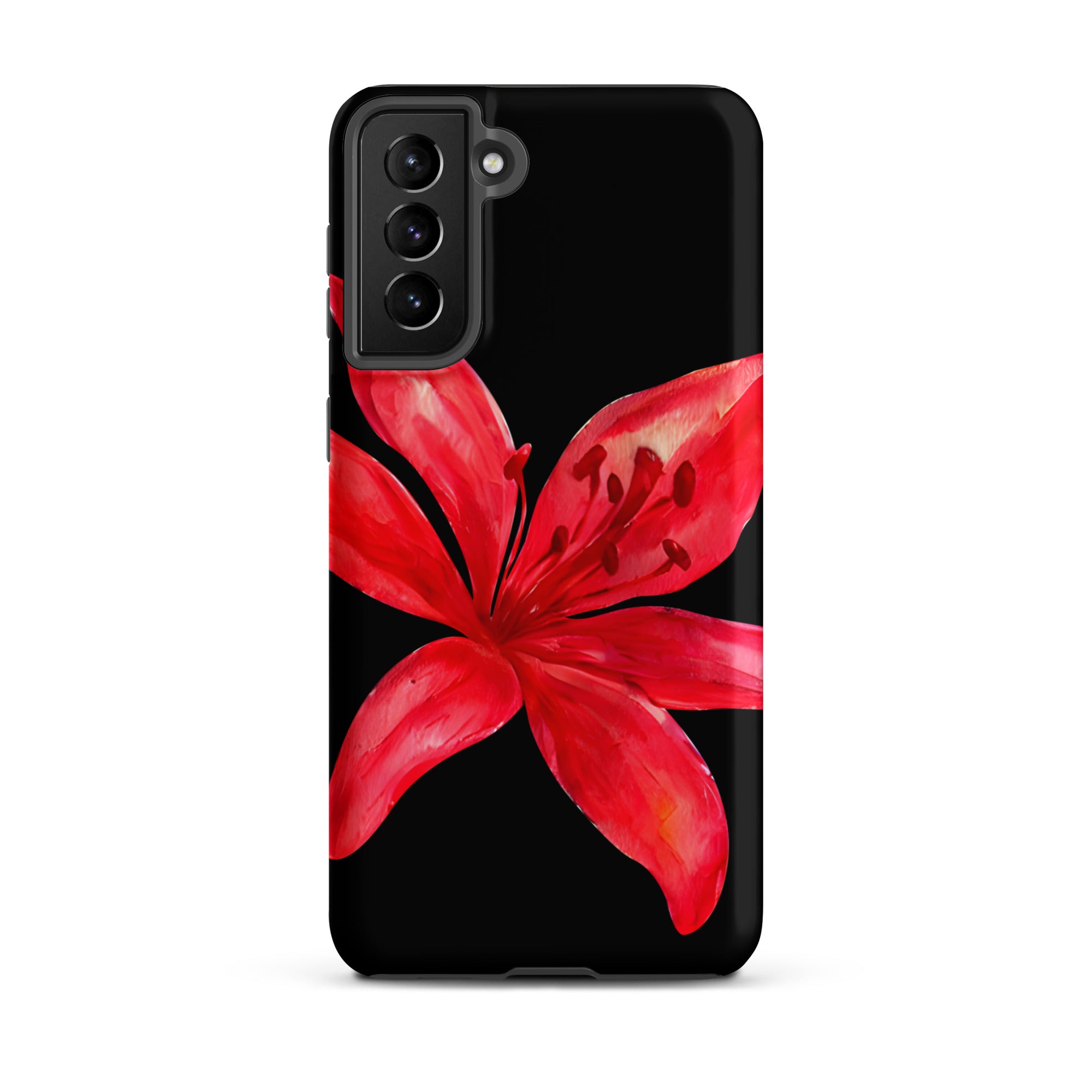 Tiger Lily Samsung Case - Red And Black Tiger Lily Floral Design With Durable Protection featuring a vibrant red flower on black background