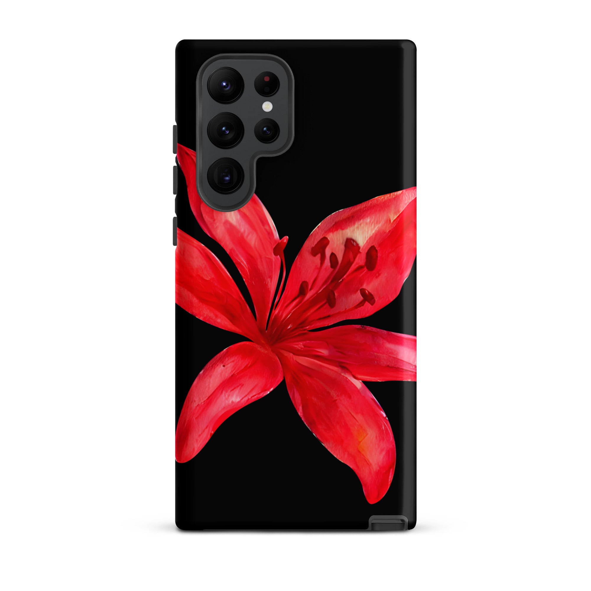Tiger Lily Samsung Case - Red And Black Tiger Lily Floral Design With Durable Protection on a phone case with a red flower pattern