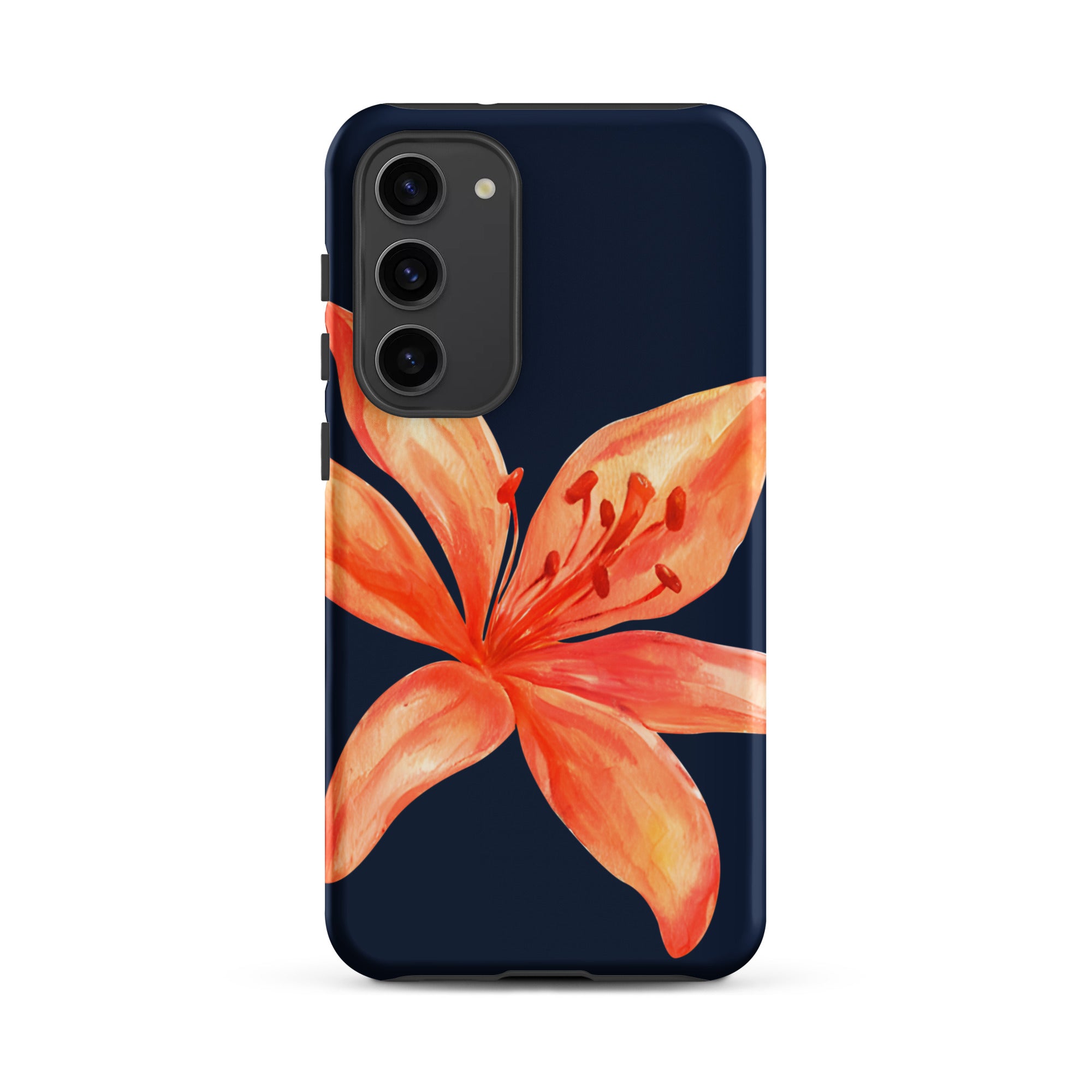 Floral Samsung Case - Dual Layer Protection With Coral Navy Tiger Lily Design featuring a coral tiger lily on navy background
