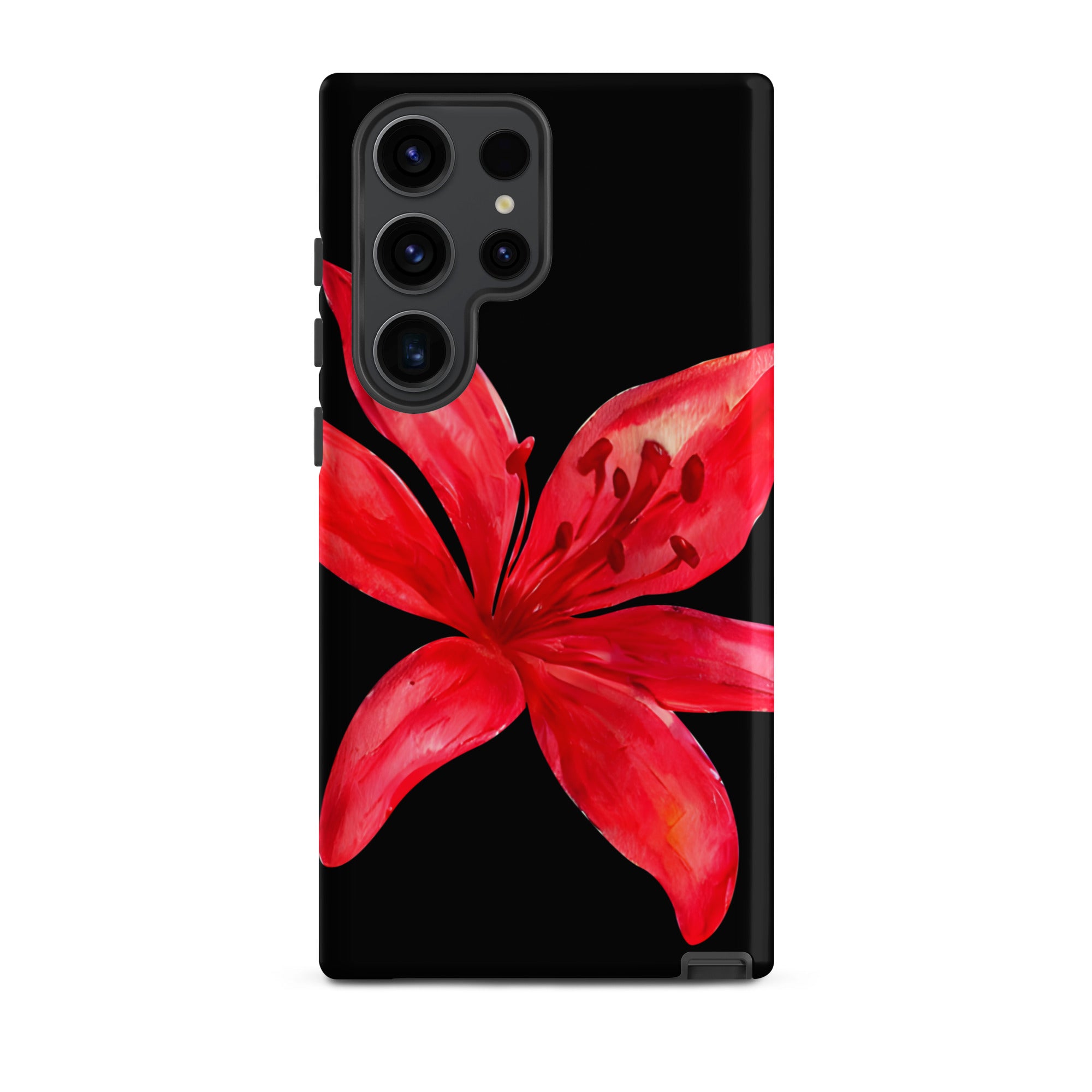 Tiger Lily Samsung Case - Red And Black Tiger Lily Floral Design With Durable Protection featuring a bold red flower on black background