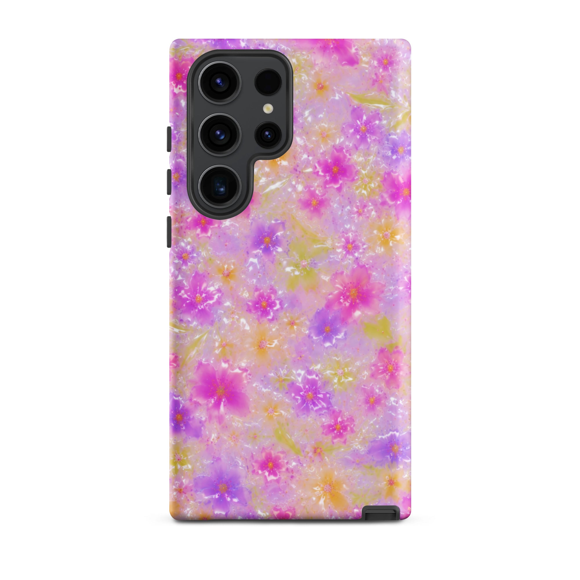 Shock-absorbing floral Samsung case with camera cutouts