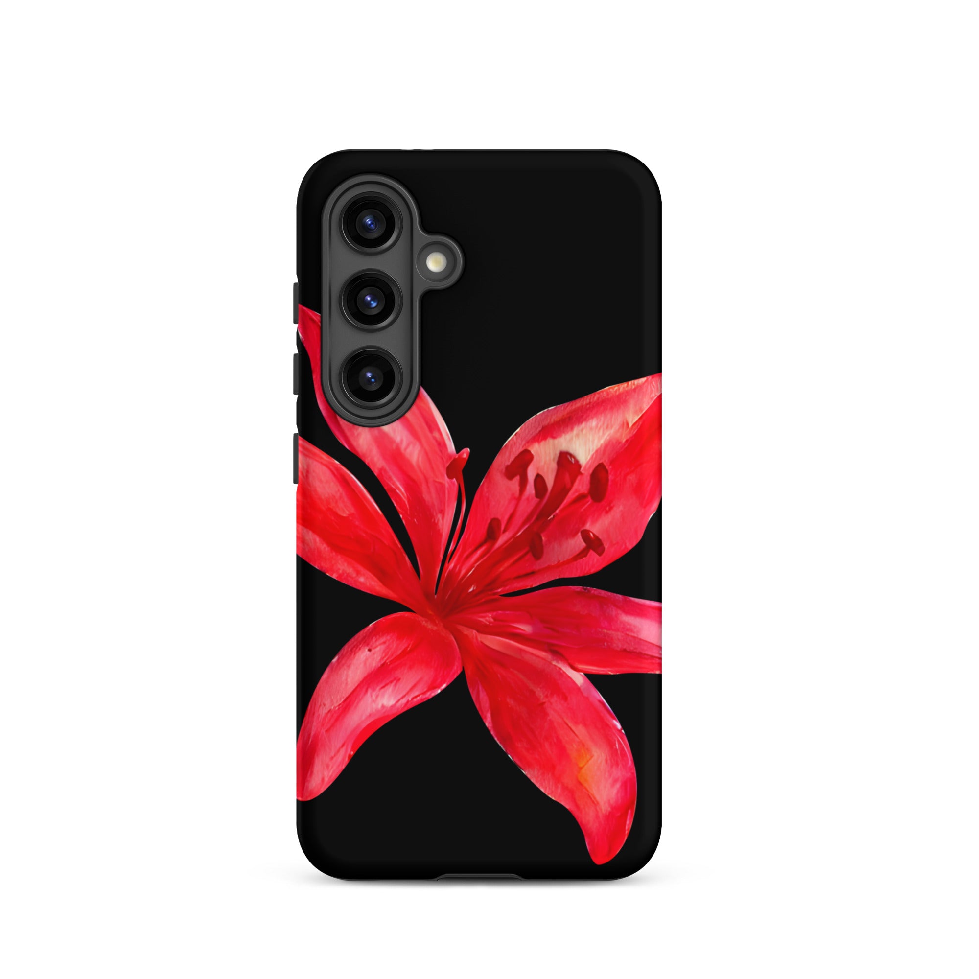 Tiger Lily Samsung Case - Red And Black Tiger Lily Floral Design With Durable Protection showing bold red flower on black background