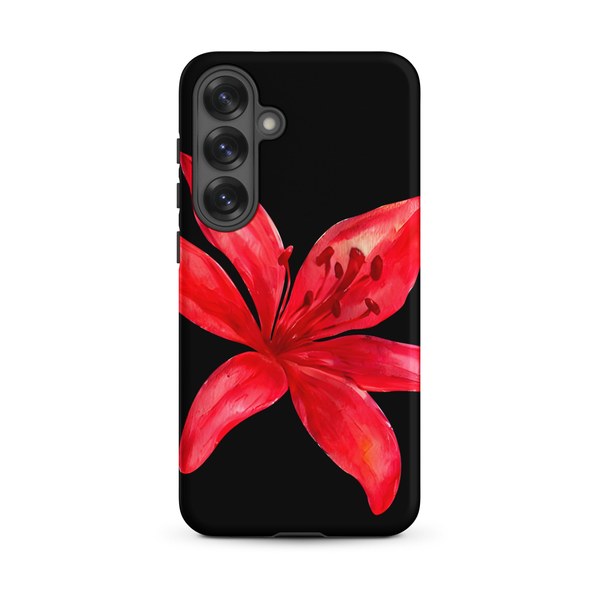 Tiger Lily Samsung Case - Red And Black Tiger Lily Floral Design With Durable Protection featuring a bold red flower on black background